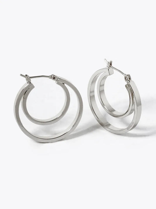 White Gold Dipped 30mm Double Hoop Latch Back Earrings