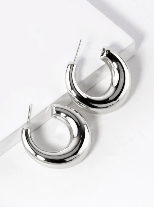 White Gold Dipped 30mm Hollow Open Hoop Earrings