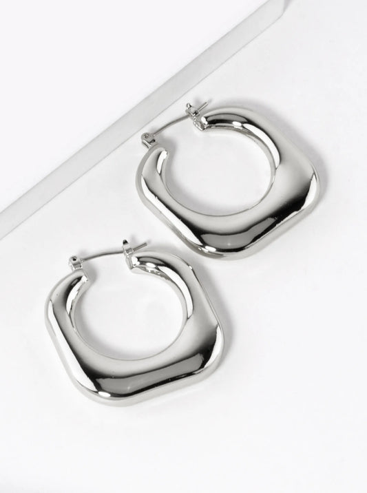 White Gold Dipped 30mm Hollow Square Hoop Earrings