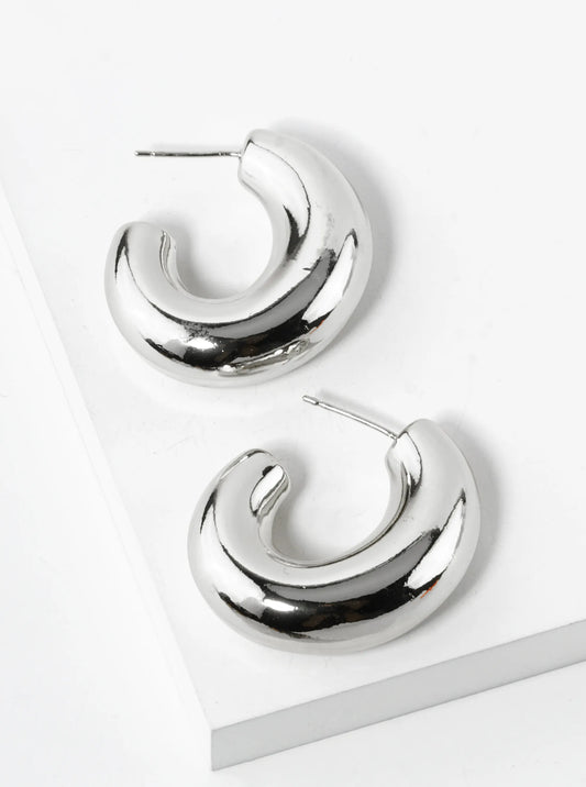 White Gold Dipped 30mm Oval Shaped Hollow Hoop Earrings