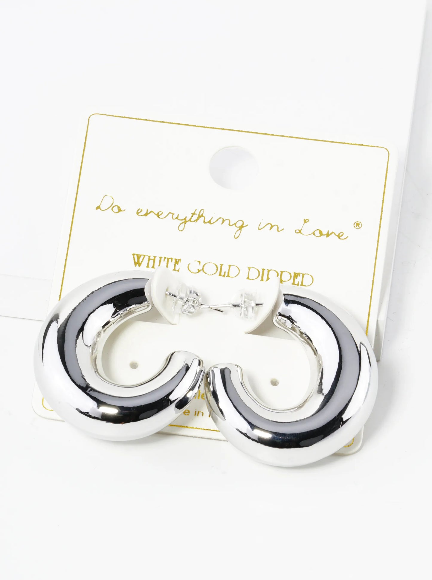 White Gold Dipped 30mm Oval Shaped Hollow Hoop Earrings