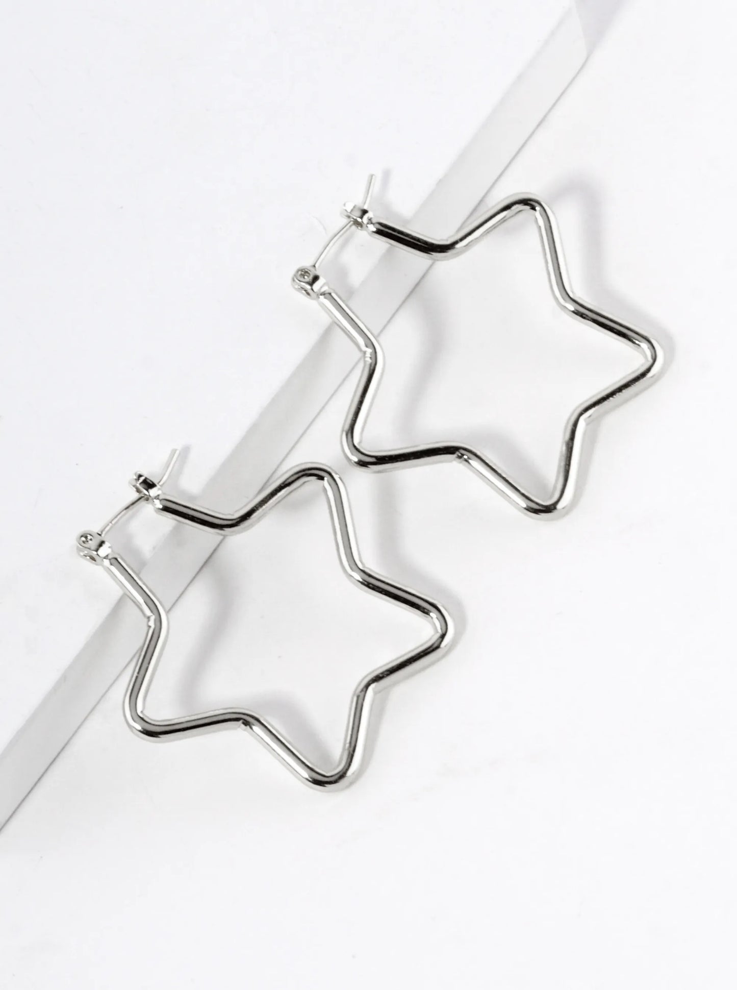 White Gold Dipped 30mm Star Hoop Earrings