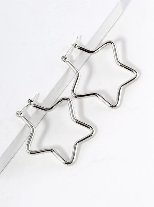 White Gold Dipped 30mm Star Hoop Earrings