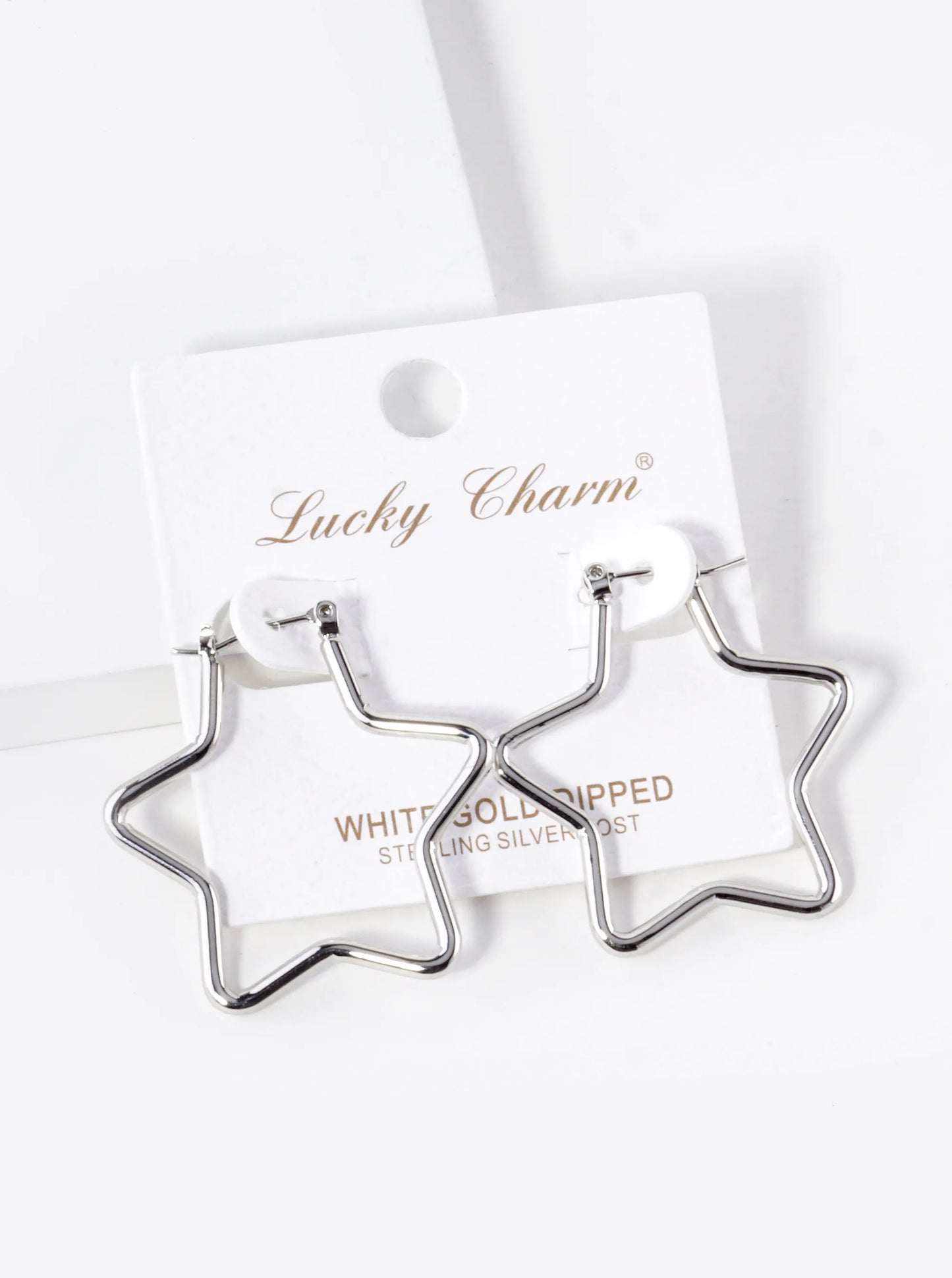 White Gold Dipped 30mm Star Hoop Earrings