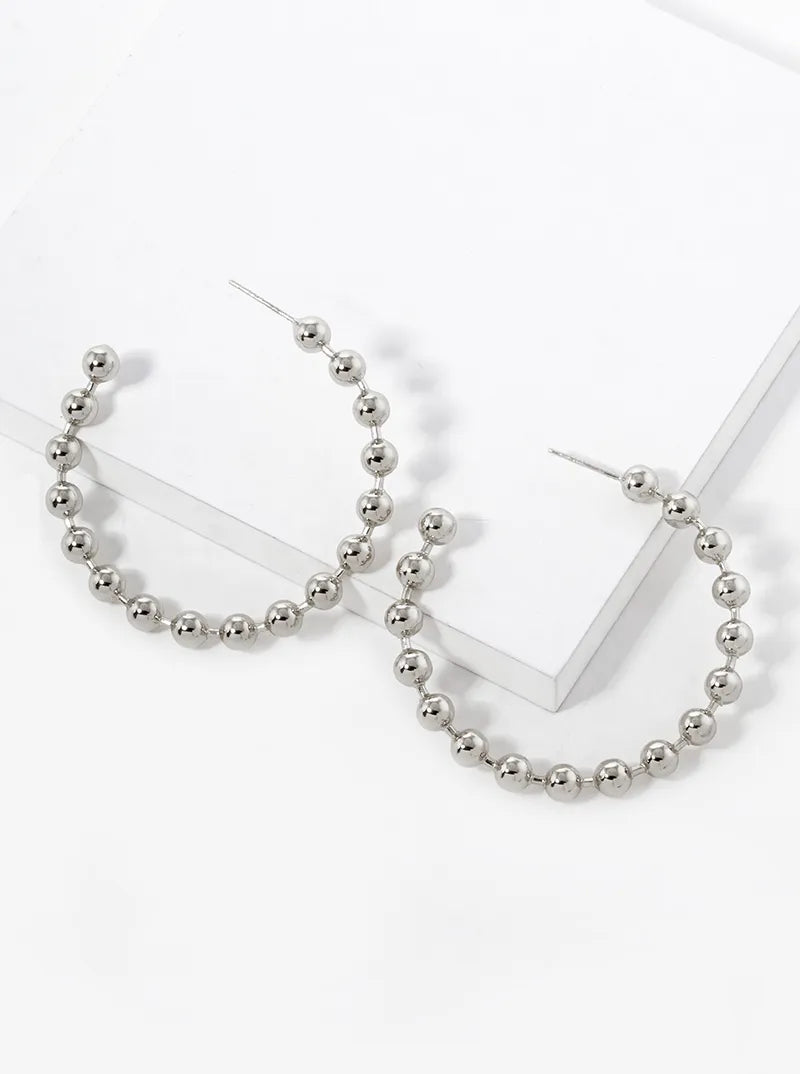 White Gold Dipped 45mm Ball Hoop Earrings