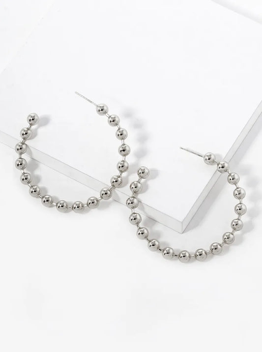 White Gold Dipped 45mm Ball Hoop Earrings