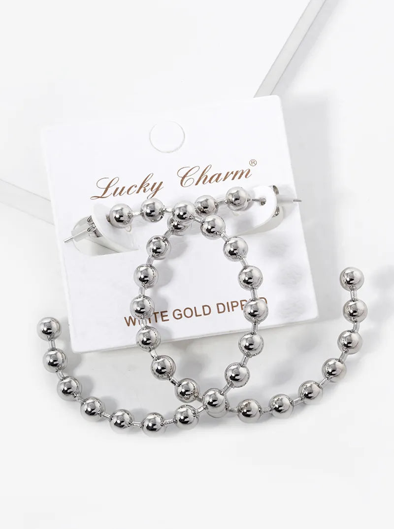 White Gold Dipped 45mm Ball Hoop Earrings