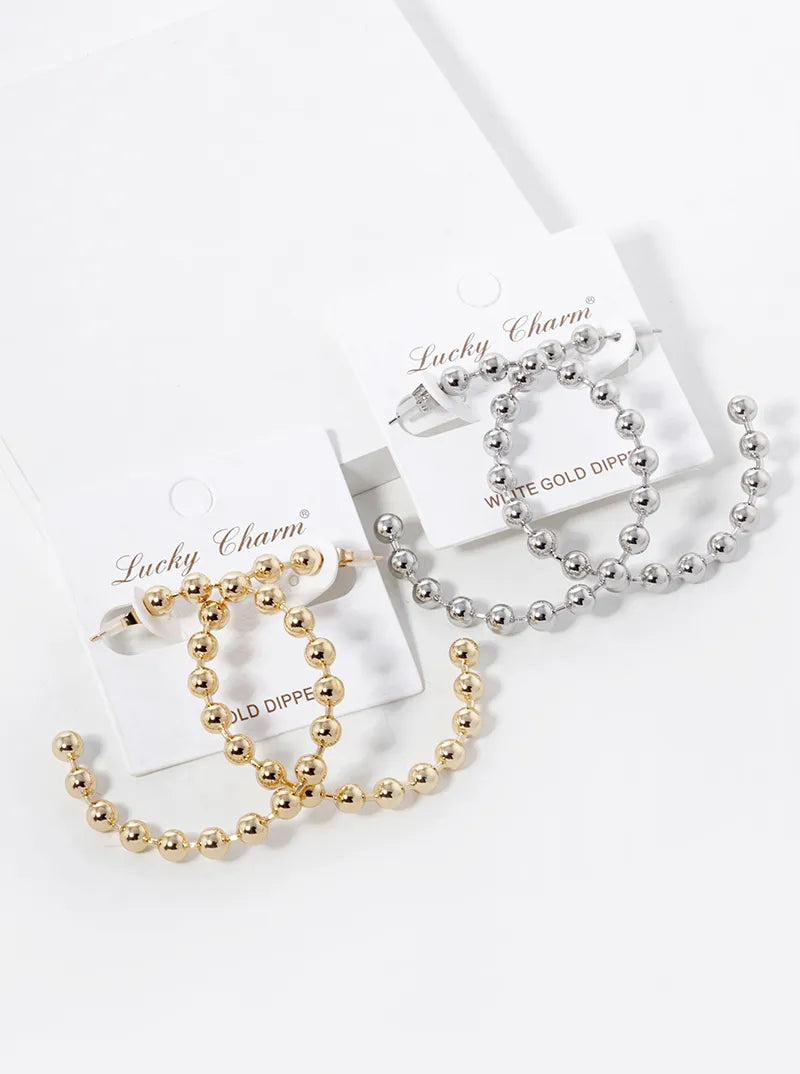 White Gold Dipped 45mm Ball Hoop Earrings