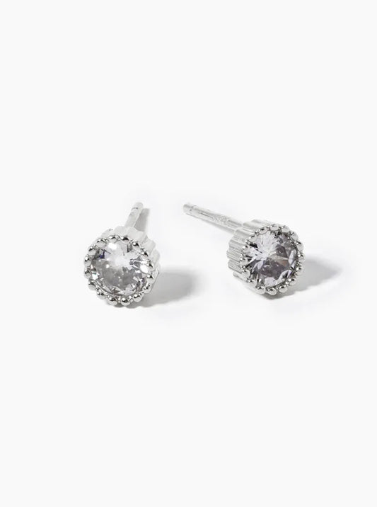 White Gold Dipped 4mm CZ Stone Post Stud Earrings