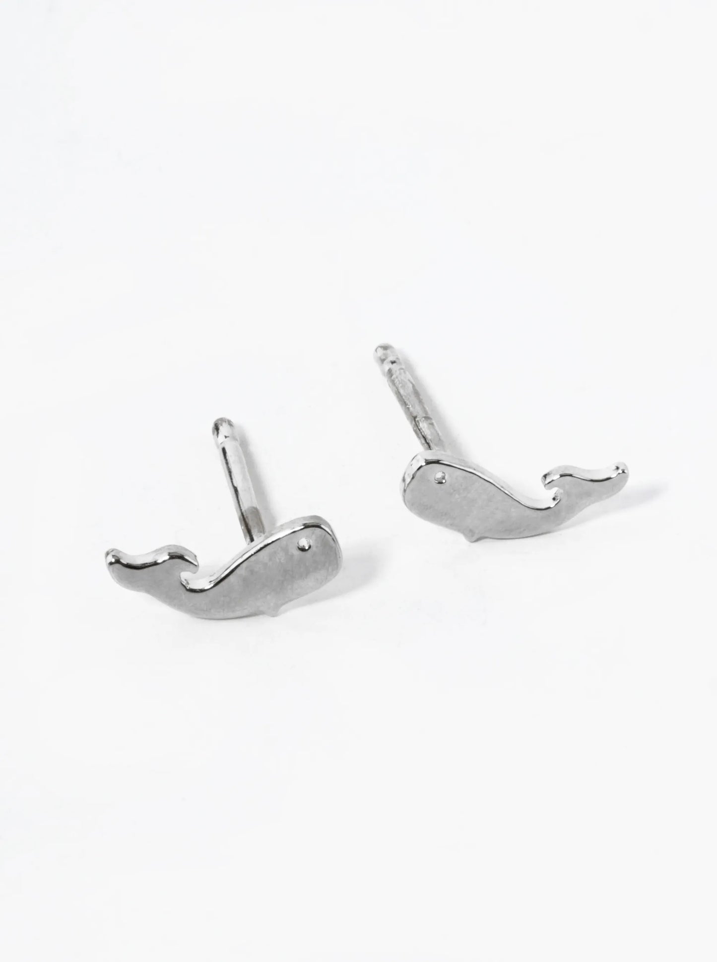 White Gold Dipped 4mm Dainty Flat Whale Stud Earrings