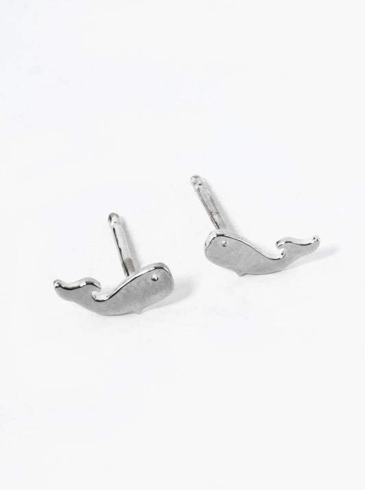 White Gold Dipped 4mm Dainty Flat Whale Stud Earrings