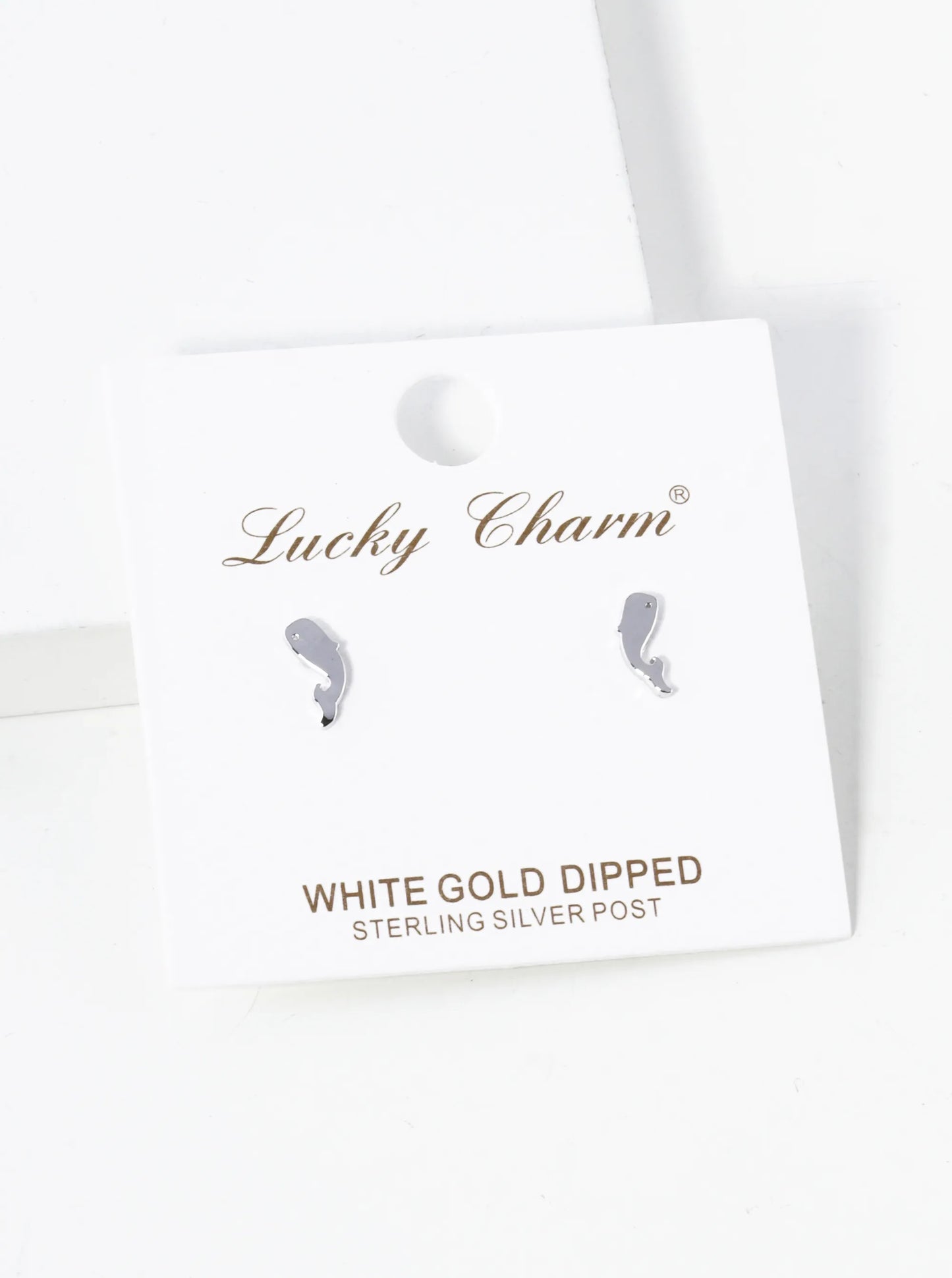 White Gold Dipped 4mm Dainty Flat Whale Stud Earrings