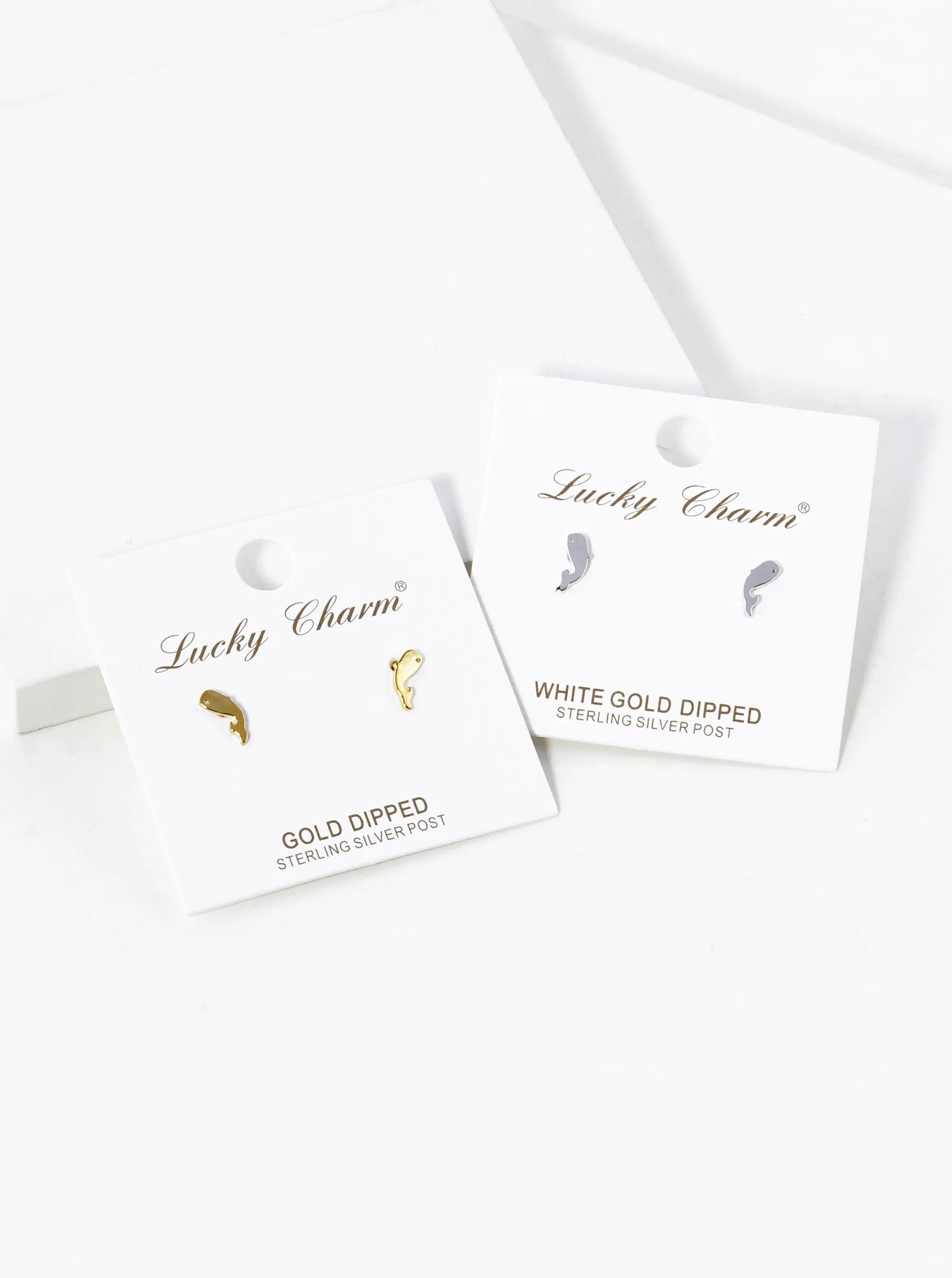 White Gold Dipped 4mm Dainty Flat Whale Stud Earrings