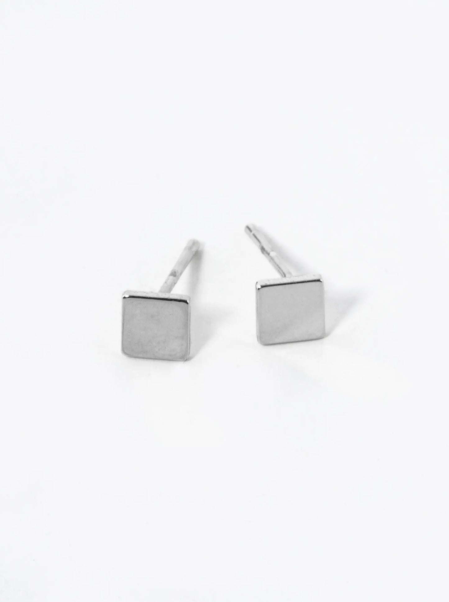 White Gold Dipped 4mm Flat Square Stud Earrings