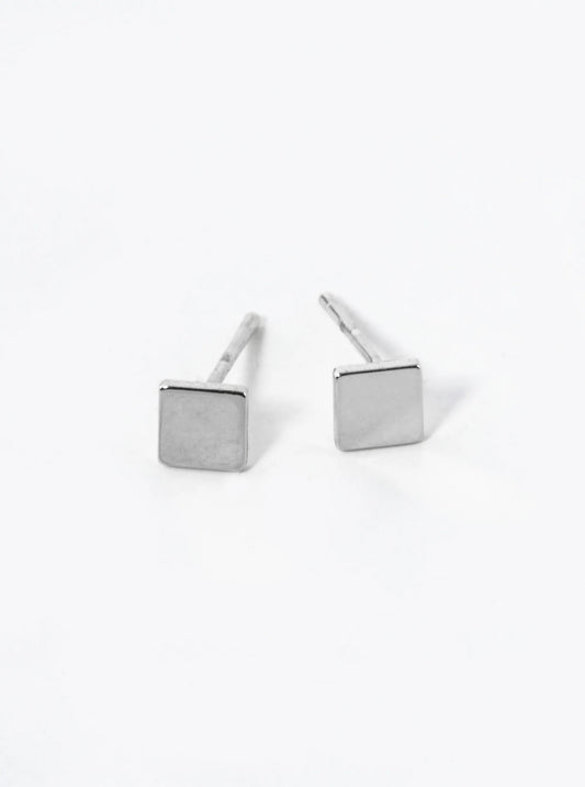 White Gold Dipped 4mm Flat Square Stud Earrings