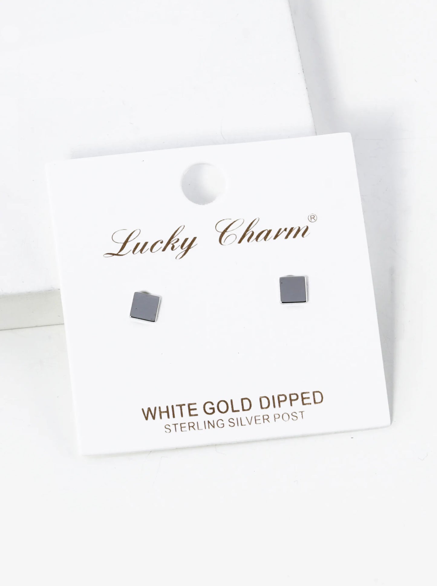 White Gold Dipped 4mm Flat Square Stud Earrings