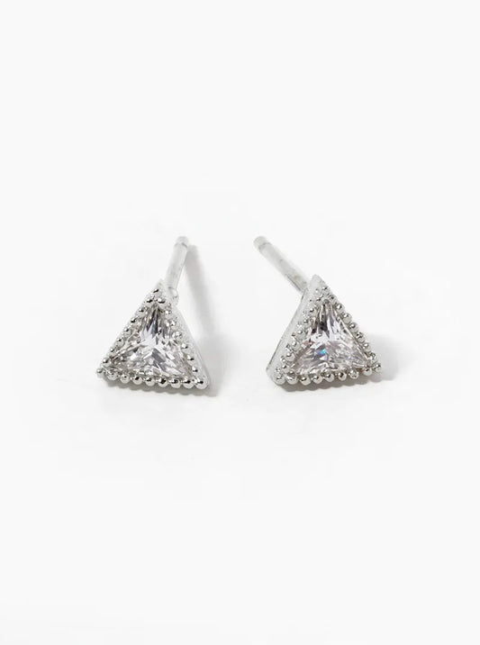 White Gold Dipped 5mm CZ Triangle Stud Earrings