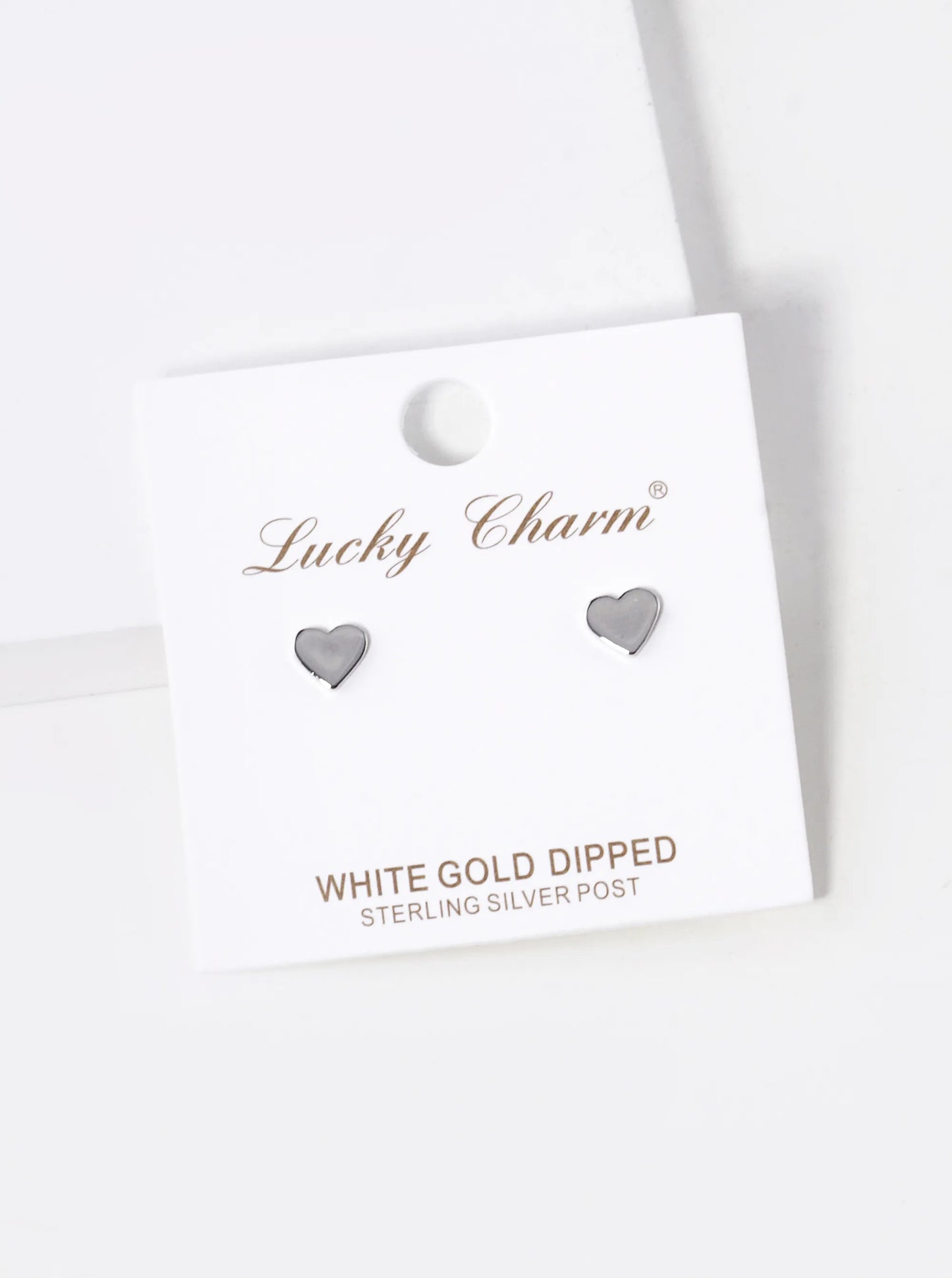 White Gold Dipped 5mm Dainty Heart Stud Earrings