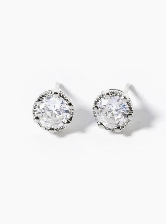White Gold Dipped 6-Prong CZ Post Stud Earrings