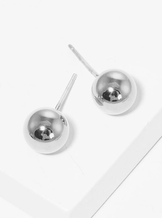 White Gold Dipped 6mm Brass Ball Sterling Silver Post Stud Earrings