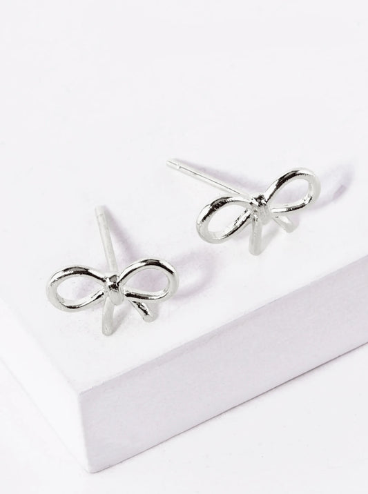 White Gold Dipped 6mm Brass Wire Ribbon Bow Stud Earrings