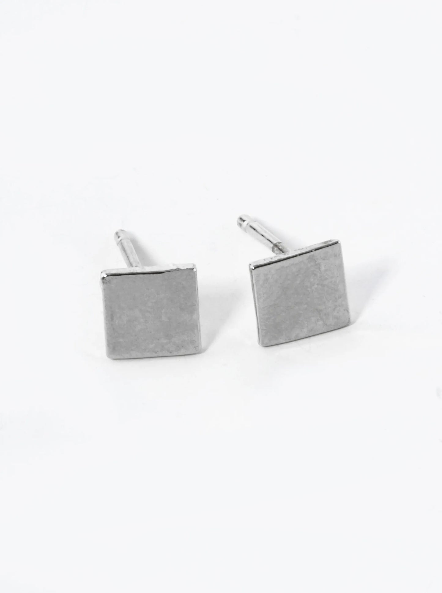 White Gold Dipped 6mm Flat Square Stud Earrings
