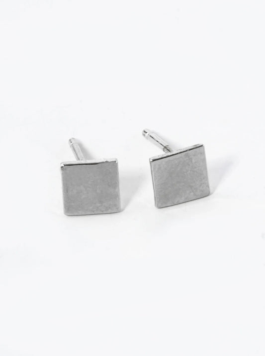 White Gold Dipped 6mm Flat Square Stud Earrings