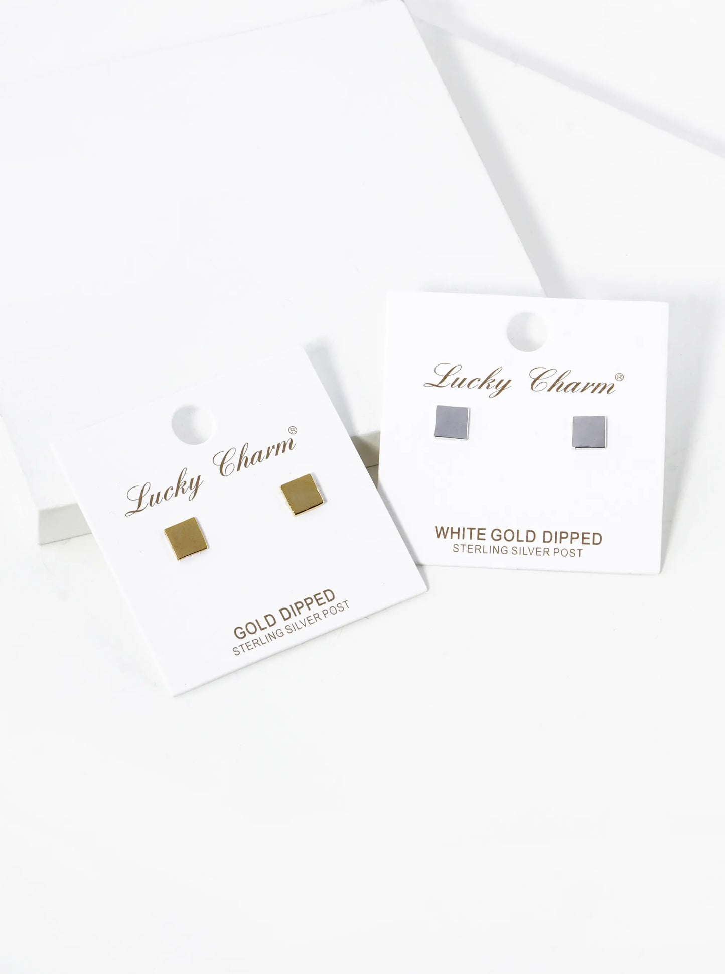 White Gold Dipped 6mm Flat Square Stud Earrings