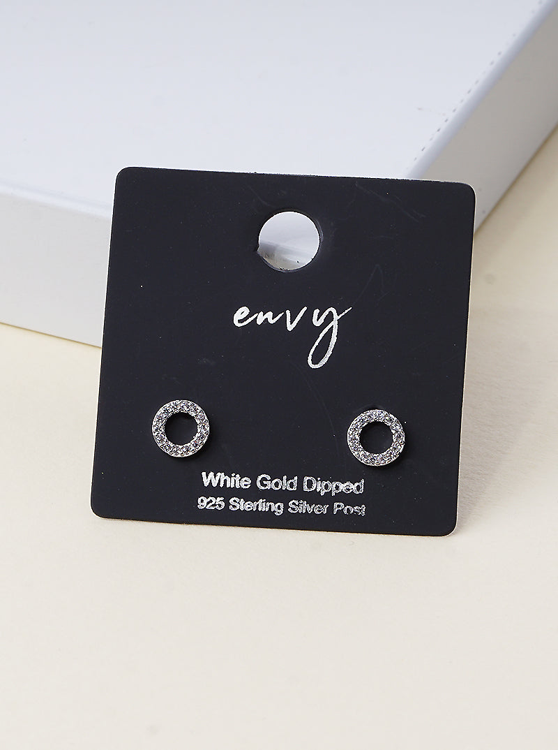 White Gold Dipped 6mm Round CZ Sterling Silver Post Stud Earrings