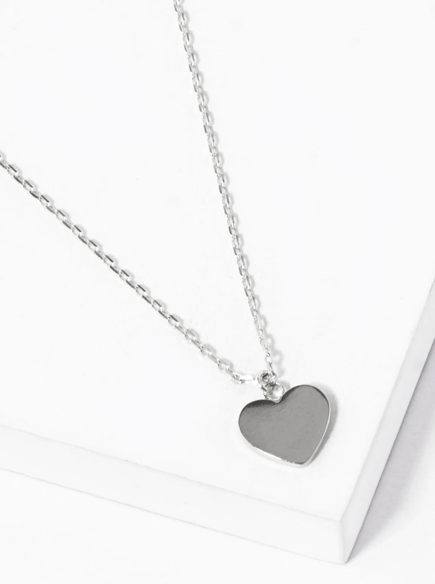White Gold Dipped 7mm Brass Heart Pendant Necklace