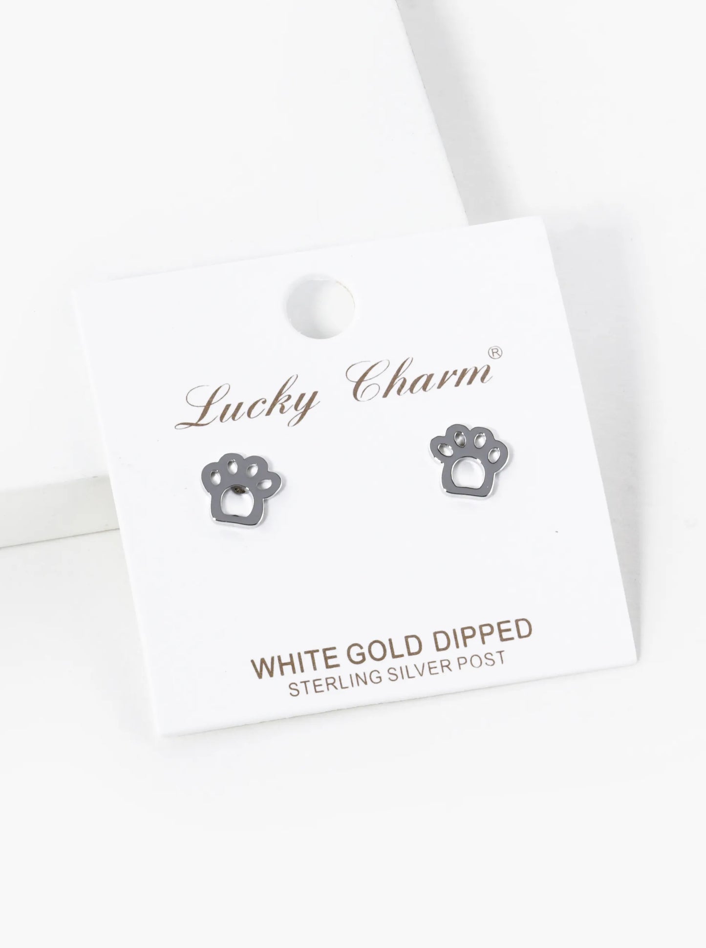 White Gold Dipped 7mm Flat Paw Stud Earrings