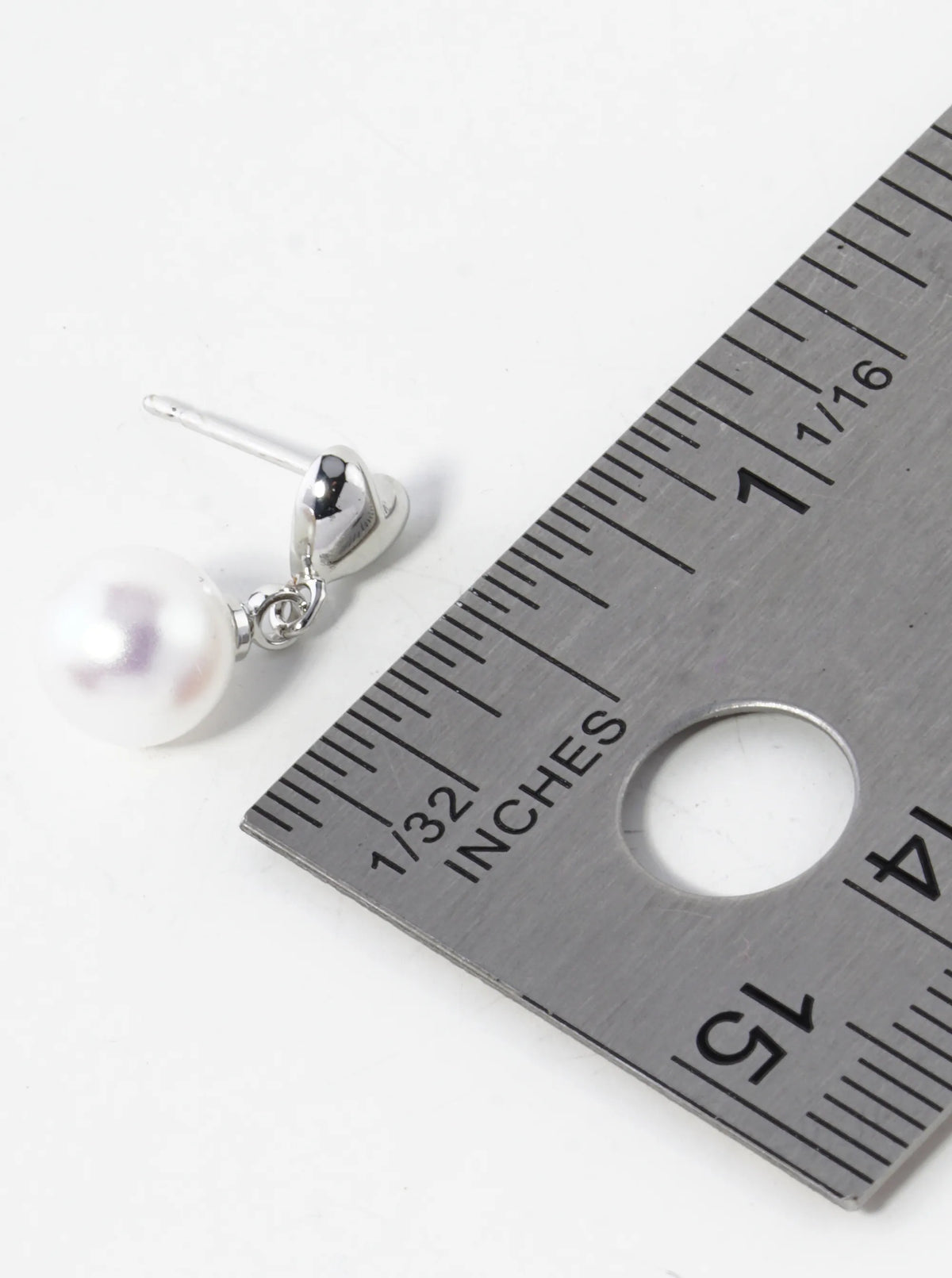 White Gold Dipped 7mm Pearl Bead Drop Heart Post Earrings