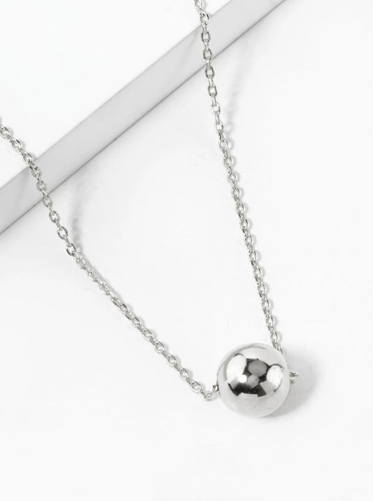 White Gold Dipped 8mm Brass Ball Pendant Necklace