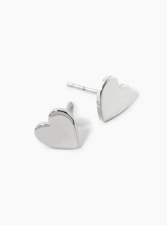 White Gold Dipped 8mm Brass Flat Heart Stud Earrings
