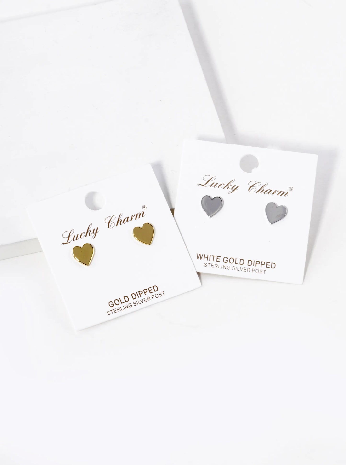 White Gold Dipped 8mm Brass Flat Heart Stud Earrings