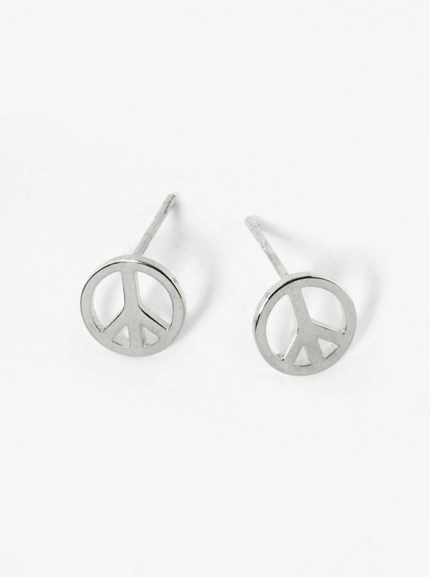 White Gold Dipped 8mm Dainty Peace Sign Brass Stud Earrings