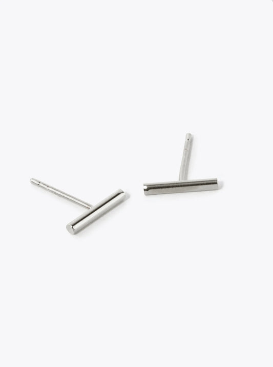 White Gold Dipped 9mm Bar Stud Earrings