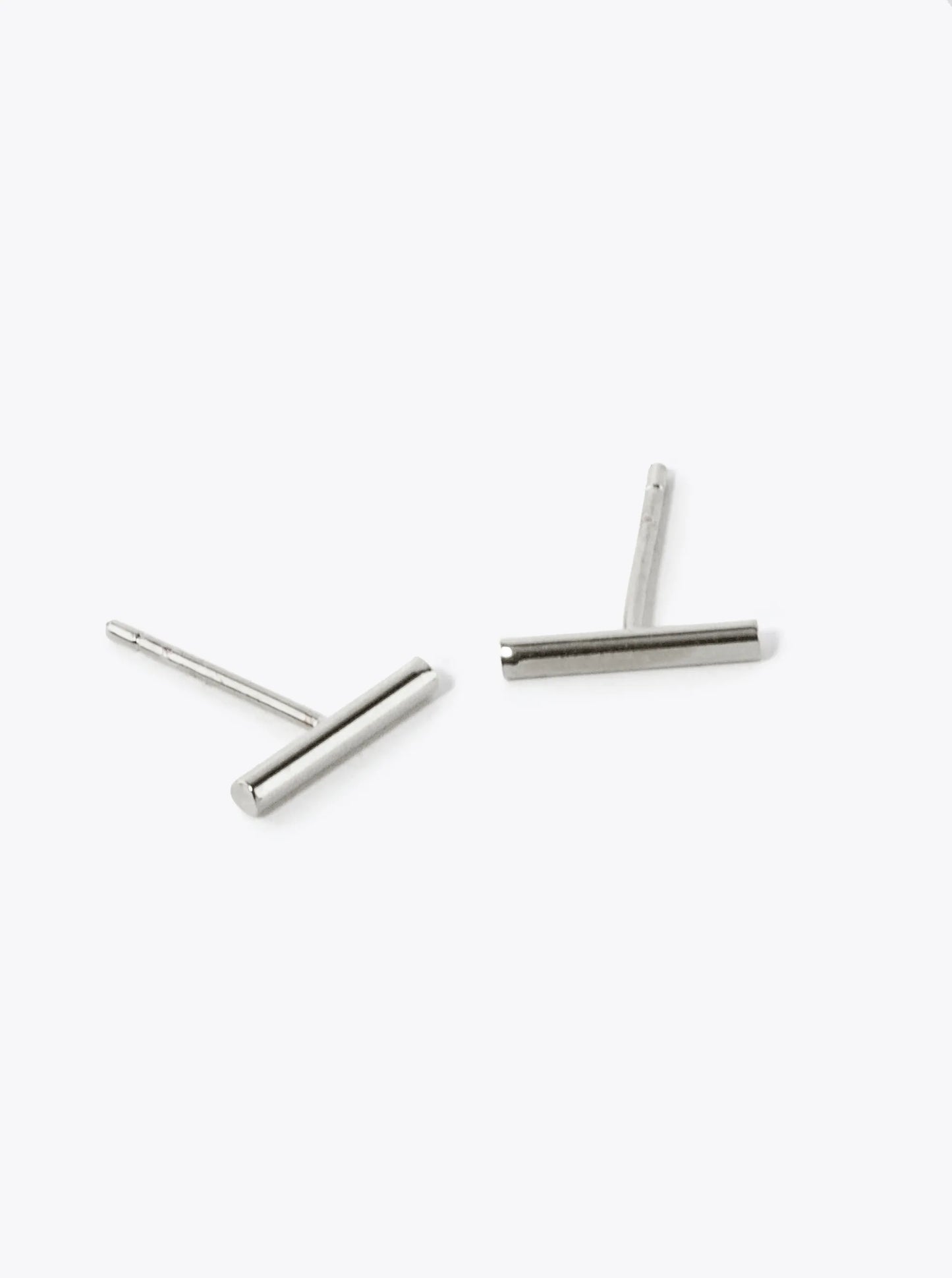 White Gold Dipped 9mm Bar Stud Earrings