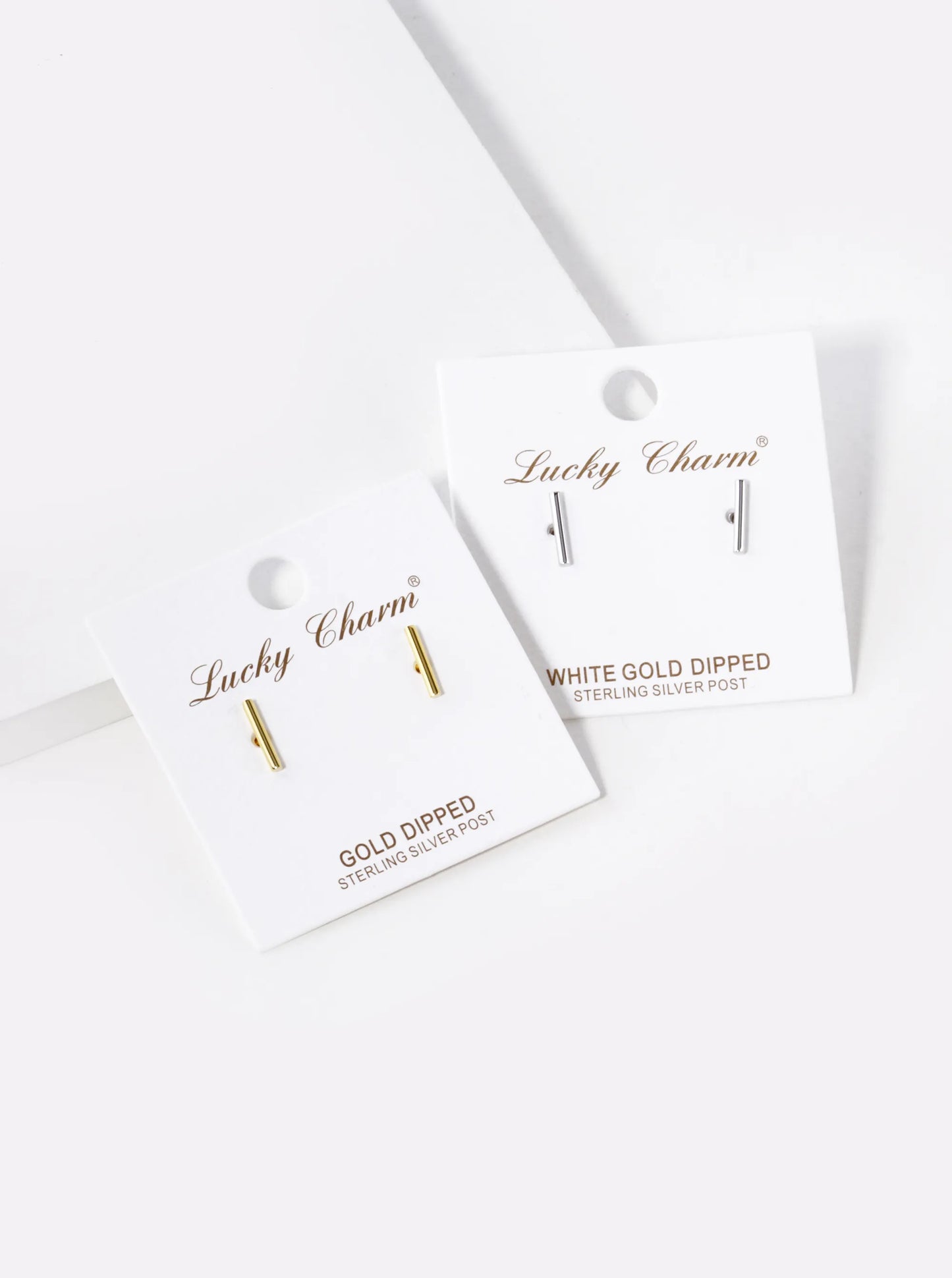White Gold Dipped 9mm Bar Stud Earrings