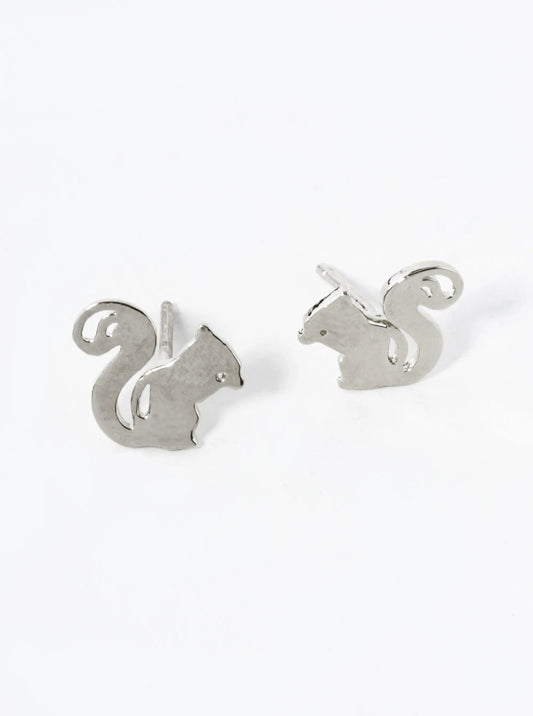 White Gold Dipped 9mm Flat Squirrel Stud Earrings
