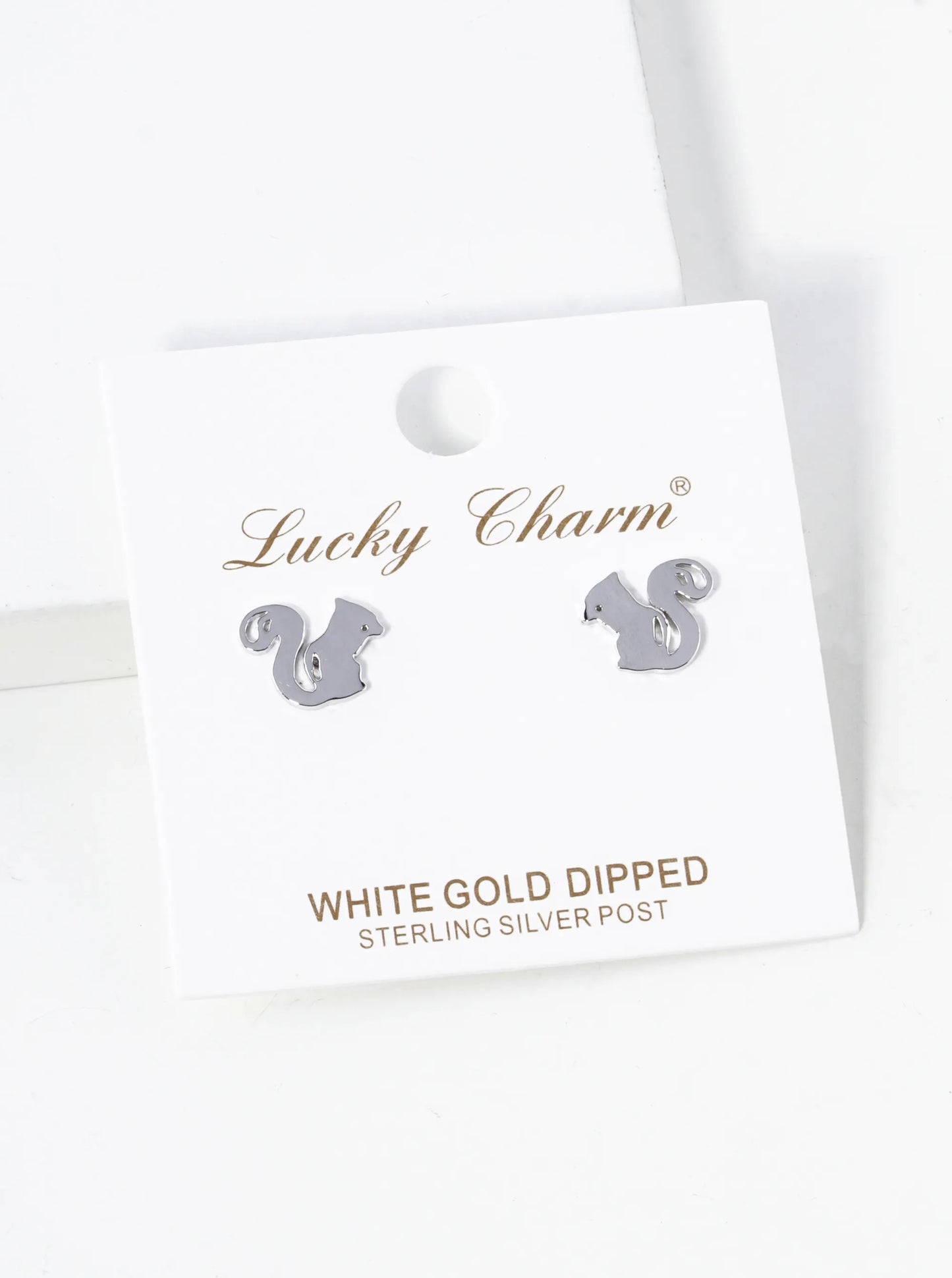 White Gold Dipped 9mm Flat Squirrel Stud Earrings