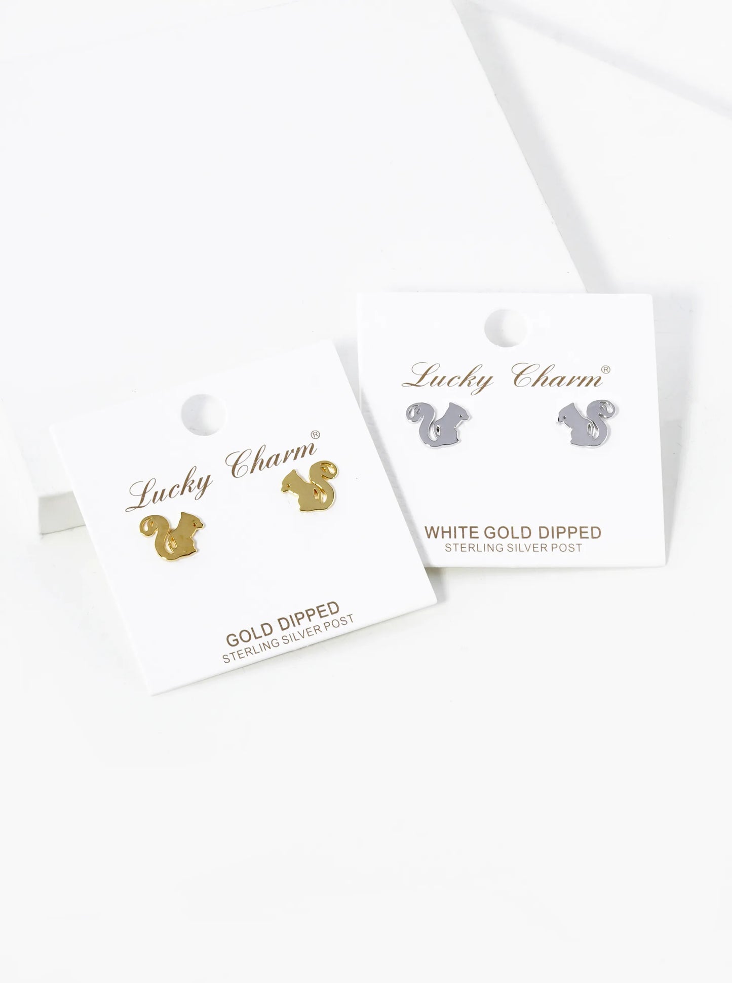 White Gold Dipped 9mm Flat Squirrel Stud Earrings