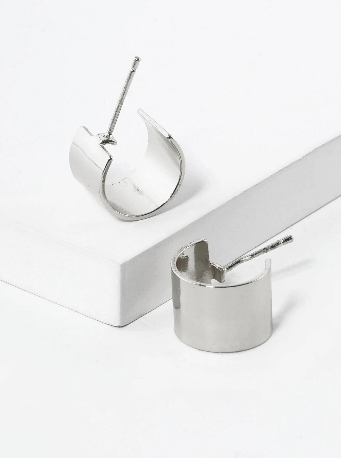 White Gold Dipped 9mm Wide 12mm Minimalist Brass Hoop Earrings