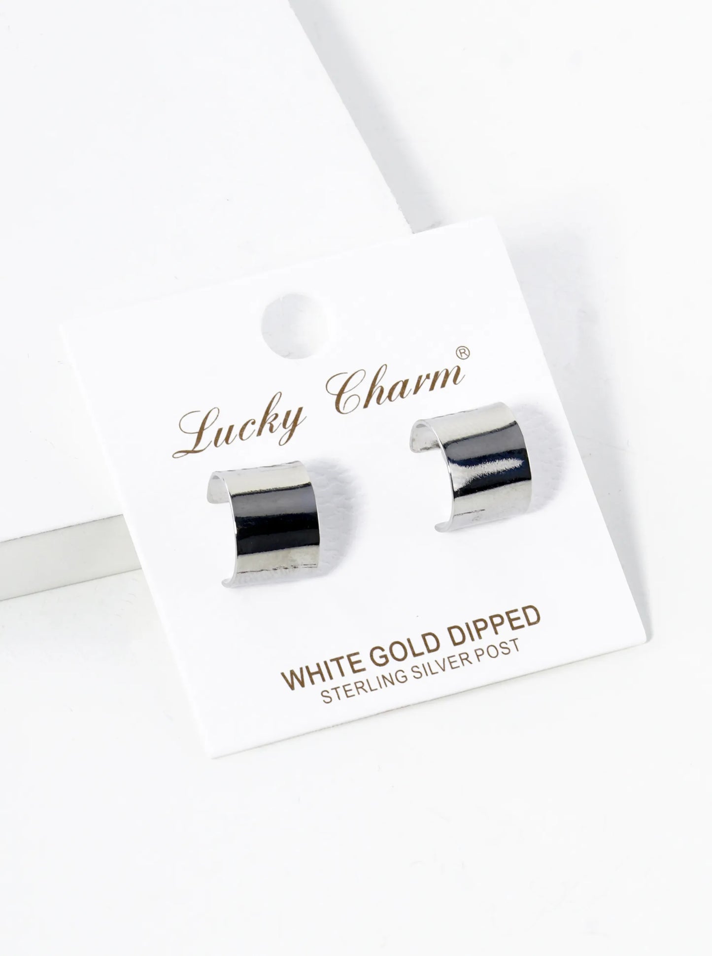 White Gold Dipped 9mm Wide 12mm Minimalist Brass Hoop Earrings