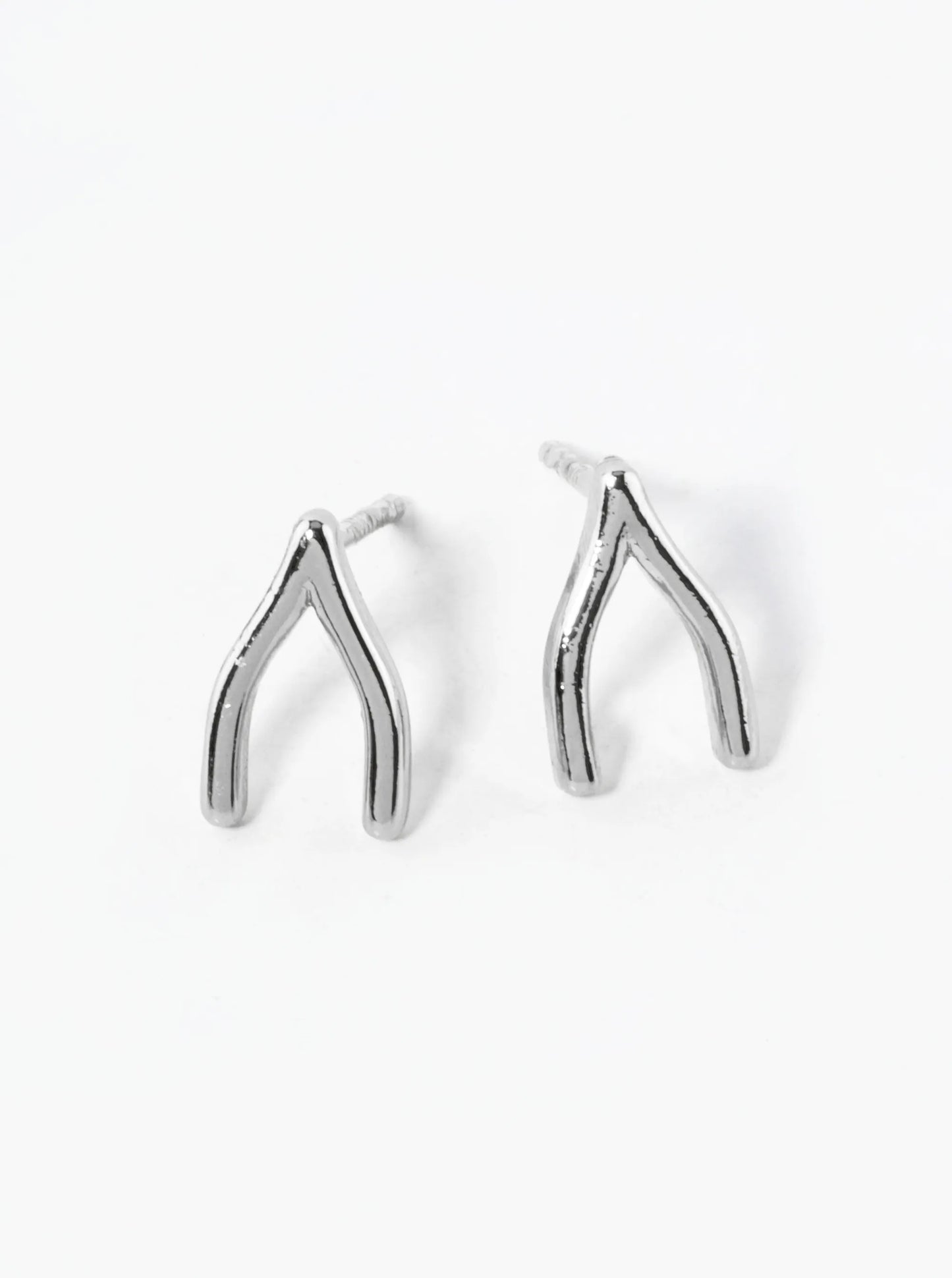White Gold Dipped 9mm Wishbone Stud Earrings