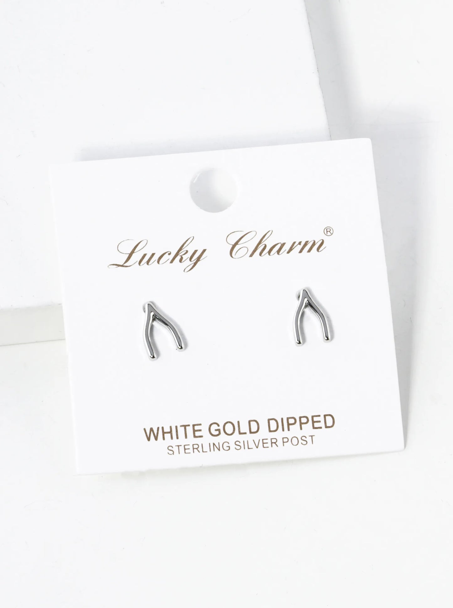 White Gold Dipped 9mm Wishbone Stud Earrings