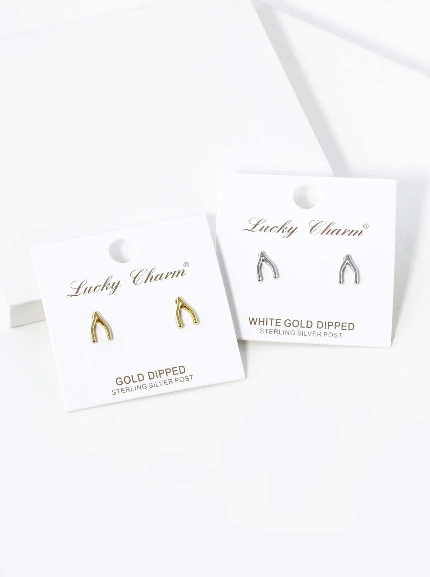 White Gold Dipped 9mm Wishbone Stud Earrings