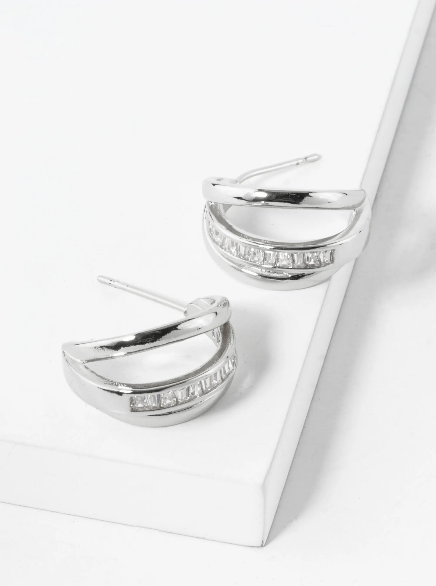 14K Gold Dipped Baguette CZ Accents 20mm Claw Hoop Earrings