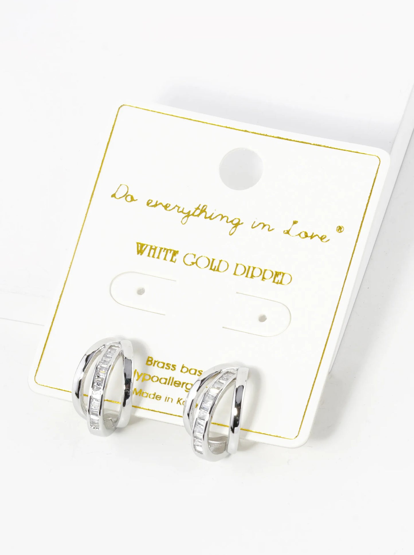 White Gold Dipped Baguette CZ Accents 20mm Claw Hoop Earrings