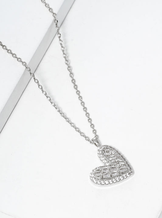 18k Gold Dipped Baguette CZ Pave Heart Pendant Necklace